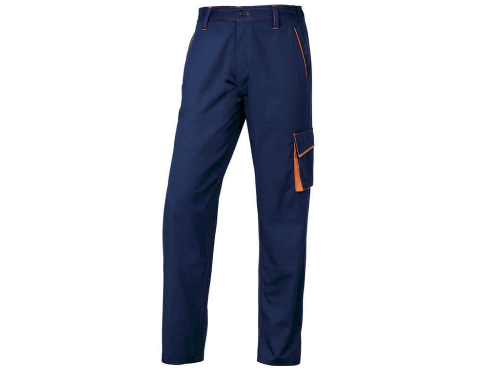 CALÇAS DELTAPLUS COM CINTURA AJUSTAVEL E 5 BOLSOS COR AZUL LARANJA TAMANHO XS