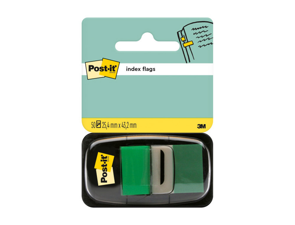 BANDAS SEPARADORAS POST-IT INDEX 3M, 25,4X43,1 MM VERDE DISPENSADOR DE 50 UNIDADES