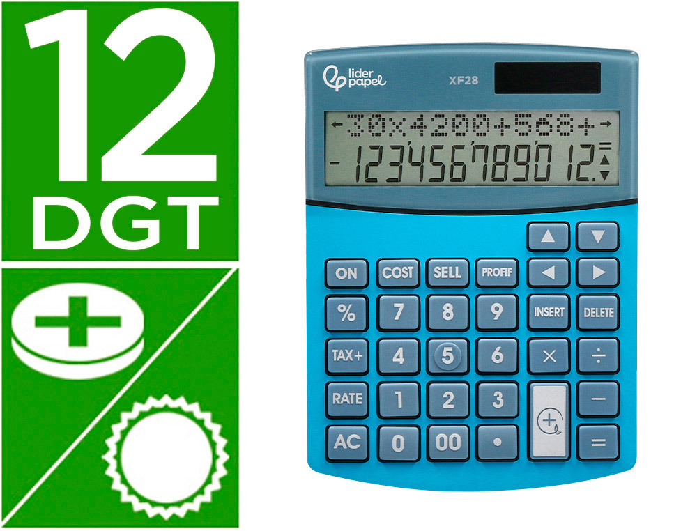 CALCULADORA LIDERPAPEL DE SECRETARIA XF28 12 DIGITOS SOLAR E PILHAS COR AZUL 155X115X25 MM
