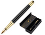 CANETA BELIUS SOIREE ALUMINIO DESENHO ART DECO PRETO E DOURADO TINTA AZUL CAIXA DESIGN