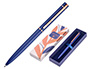 ESFEROGRAFICA BELIUS ROSE ALUMINIO DESENHO AZUL ELETRICO OURO ROSA TINTA AZUL CAIXA DESIGN
