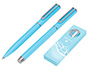 CONJUNTO ESFEROGRAFICA E ROLLER BELIUS ENDLESS SUMMER ALUMINIO DESENHO AZUL E PRATEADO TINTA AZUL CAIXA DESIGN