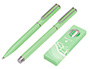 CONJUNTO ESFEROGRAFICA E ROLLER BELIUS ENDLESS SUMMER ALUMINIO DESENHO VERDE E PRATEADO TINTA AZUL CAIXA DESIGN