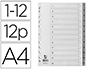 SEPARADOR NUMERICO Q-CONNECT PLASTICO 1-12 CONJUNTO DE 12 SEPARADORES DIN A4 MULTIPERFURADOS