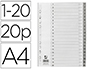 SEPARADOR NUMERICO Q-CONNECT PLASTICO 1-20 CONJUNTO DE 20 SEPARADORES DIN A4 MULTIPERFURADOS