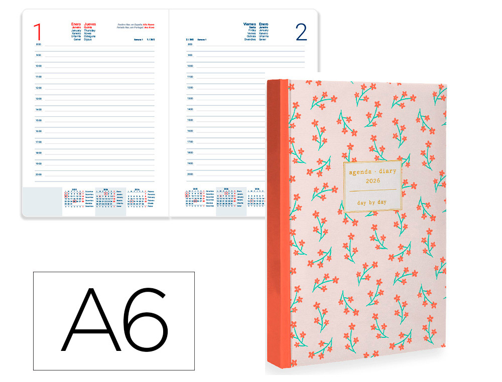 AGENDA ENCADERNADA LIDERPAPEL NOMI A6 2026 DIA PAGINA VERMELHO PAPEL 70 GR FSC