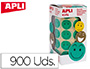 ETIQUETAS APLI AUTOADESIVAS SMILE VERDE CARA FELIZ ROLO DE 900 UNIDADES