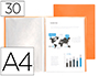 CAPA CATALOGO LIDERPAPEL 30 BOLSAS POLIPROPILENO DIN A4 LARANJA FLUOR OPACO