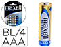 PILHA MAXELL ALCALINA 1.5 V TIPO AAA LR03 BLISTER DE 4 UNIDADES