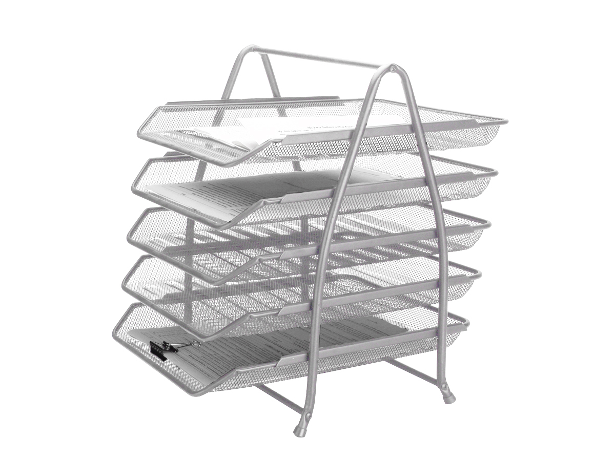 TABULEIRO SECRETARIA Q-CONNECT METALICA REDE PRATA 5 BANDEJAS MOVEIS 350X275X375 MM