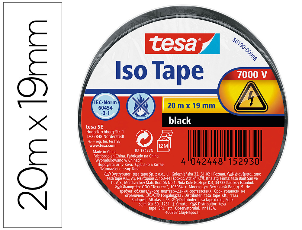 FITA ADESIVA ISOLADORA TESA 20MT X 19 MM COR PRETO