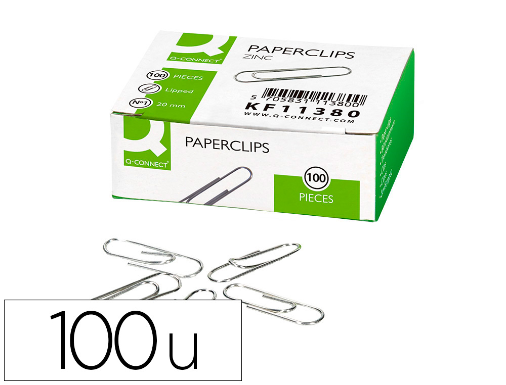 CLIPS ZINCO Q-CONNECT N 1 LABIADOS 20 MM CAIXA DE 100 UNIDADES