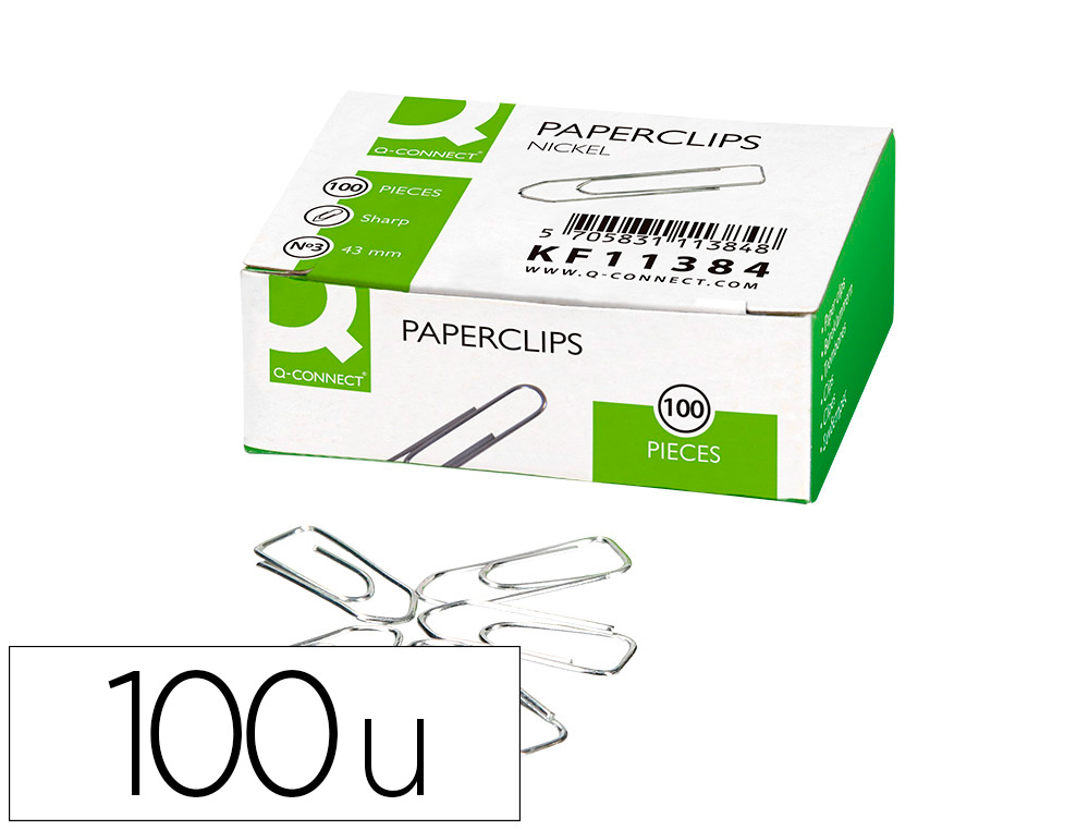 CLIPS NIQUELADOS Q-CONNECT N 3 PONTA DE BICO 43 MM CAIXA DE 100 UNIDADES