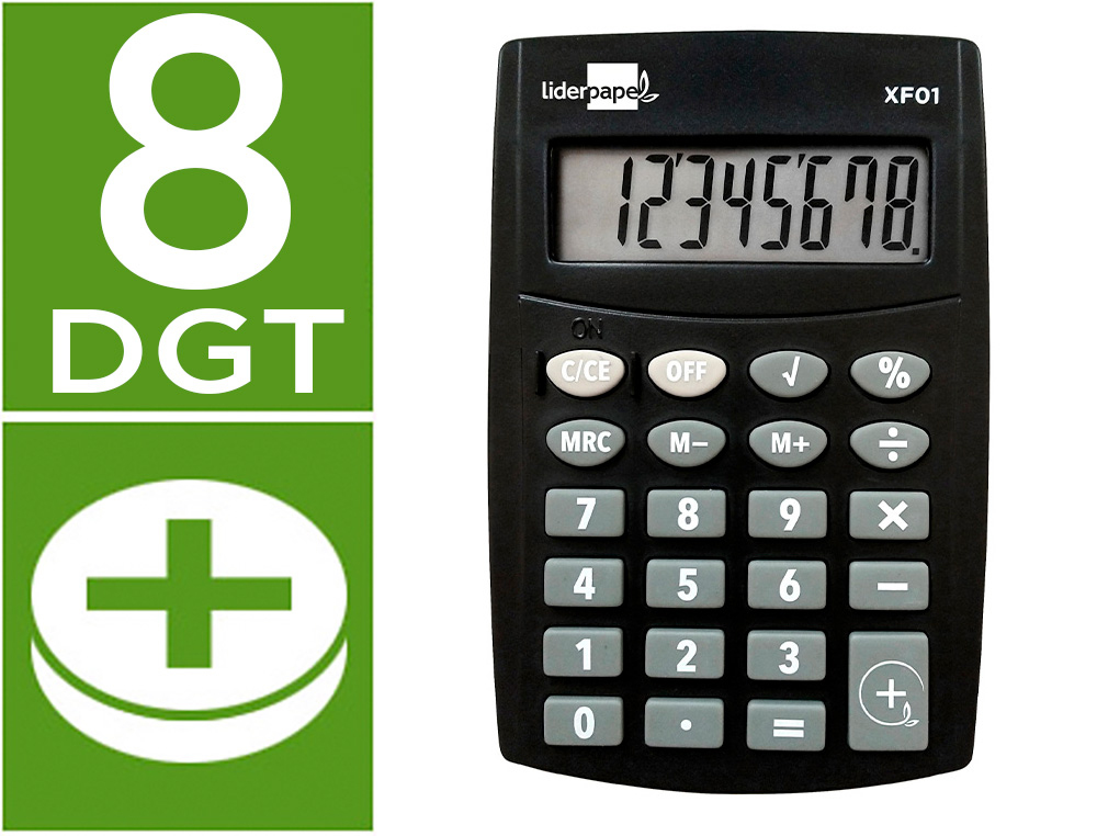 CALCULADORA LIDERPAPEL DE BOLSO XF01 8 DIGITOS PILHAS COR PRETO 99X64X9 MM