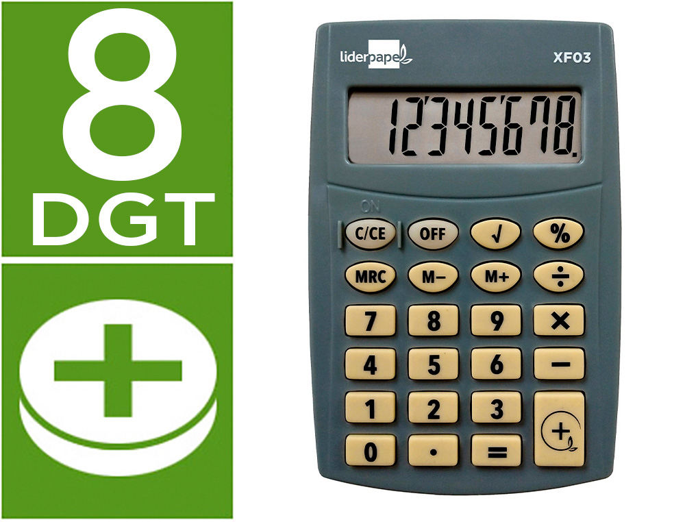 CALCULADORA LIDERPAPEL DE BOLSO XF03 8 DIGITOS PILHAS COR CINZA 99X64X9 MM