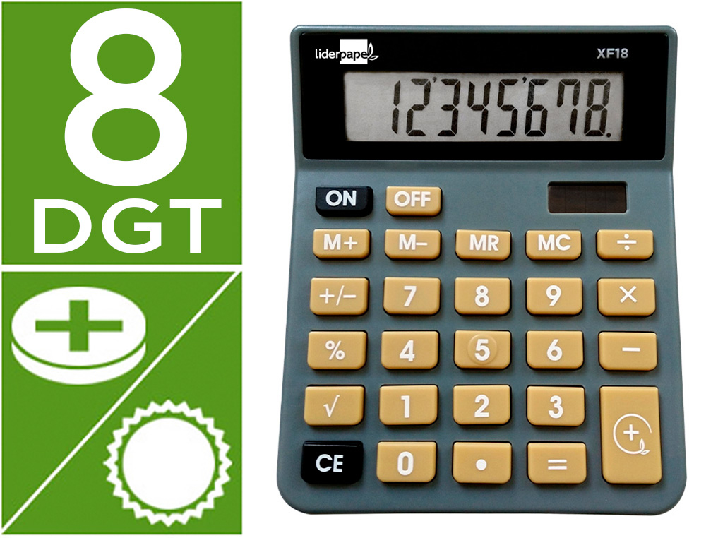 CALCULADORA LIDERPAPEL DE SECRETARIA XF18 8 DIGITOS SOLAR E PILHAS COR CINZA 127X105X24 MM