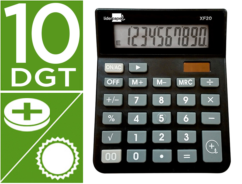 CALCULADORA LIDERPAPEL DE SECRETARIA XF20 10 DIGITOS SOLAR E PILHAS COR PRETO 127X105X24 MM