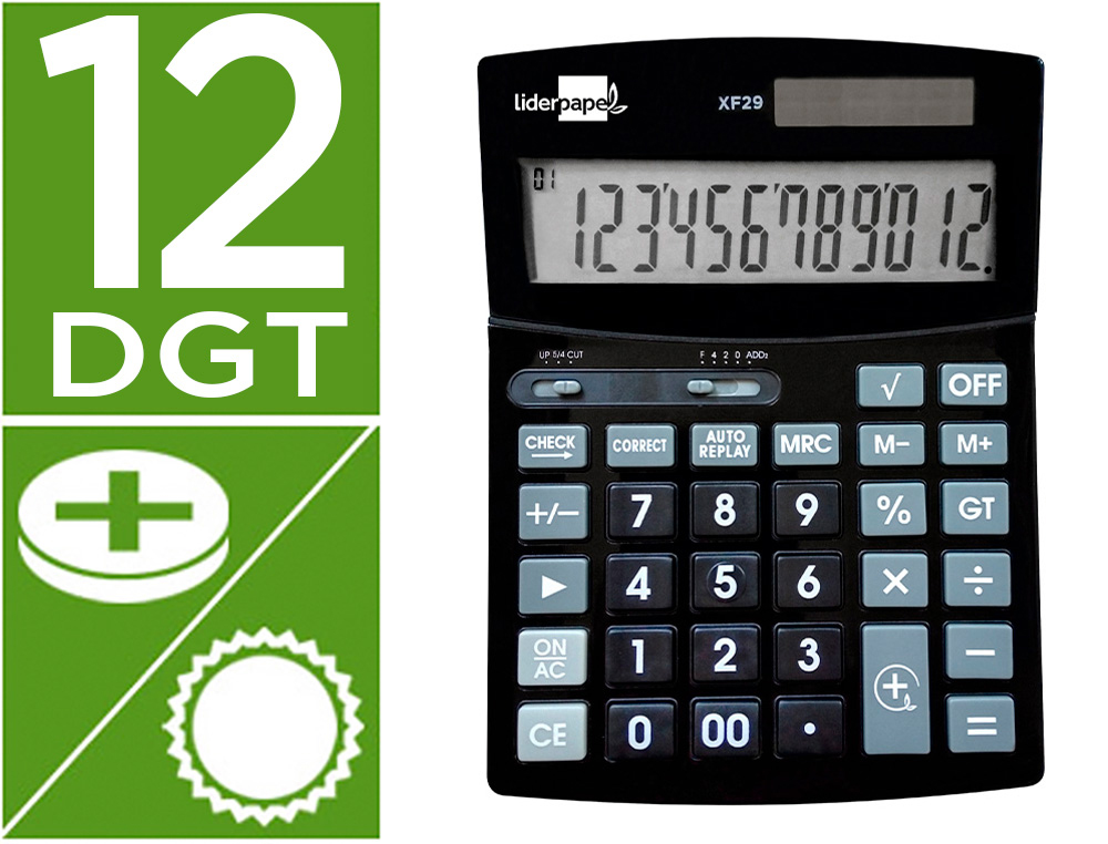 CALCULADORA LIDERPAPEL DE SECRETARIA XF29 12 DIGITOS SOLAR E PILHAS COR PRETO 190X140X30 MM