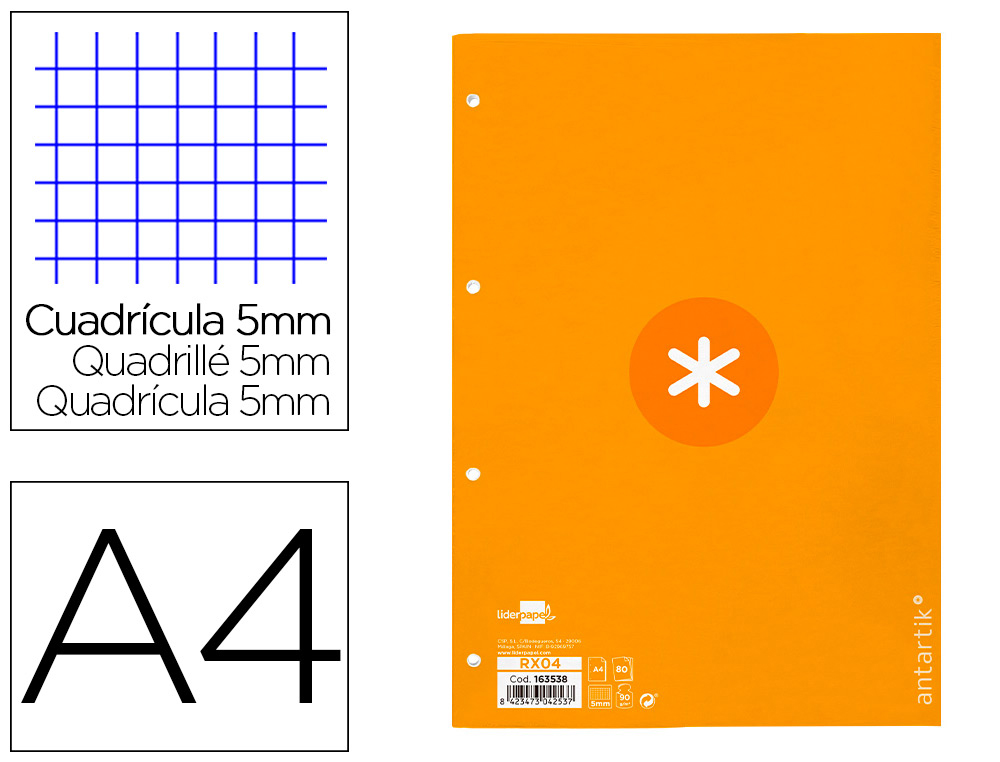 RECARGA COLADA ANTARTIK QUADRICULA DE 5MM DIN A4 100 F 90 GR 4 FUROS 1 BANDA MOLDURA COR MOSTARDA