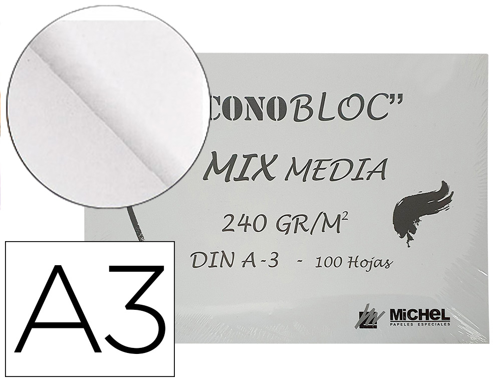 BLOCO DE DESENHO MULTITECNICAS MICHEL ECONOBLOC MIX MEDIA DIN A3 COLADO 100 FOLHAS 240 GR 297X420 MM