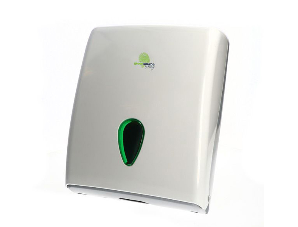 DISPENSADOR TOALHAS SECA MAOS BUNZL GREENSOURCE DOBRADAS EM C/V/W/Z FABRICADO EM ABS COR BRANCO