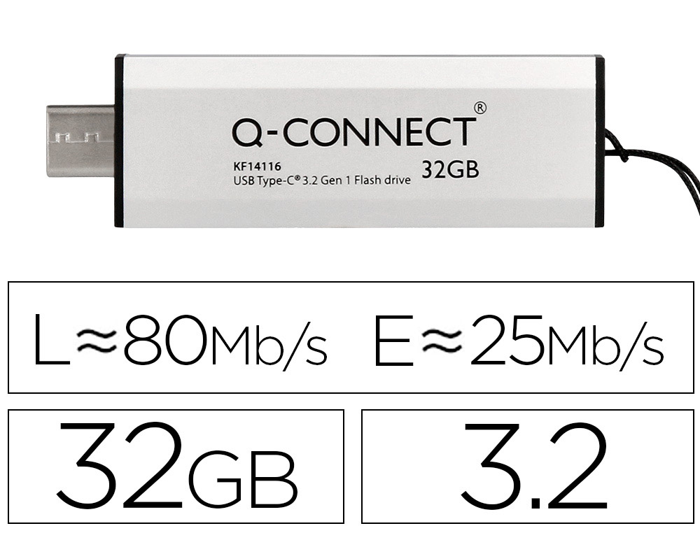 PEN DRIVE USB Q-CONNECT FLASH DRIVE 32 GB 3.2 TIPO C