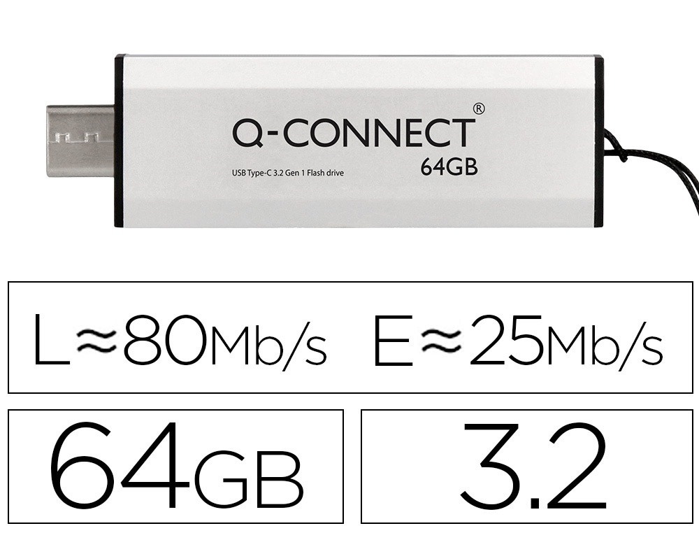 PEN DRIVE USB Q-CONNECT FLASH DRIVE 64 GB 3.2 TIPO C