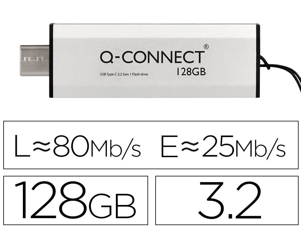 PEN DRIVE USB Q-CONNECT FLASH DRIVE 128 GB 3.2 TIPO C