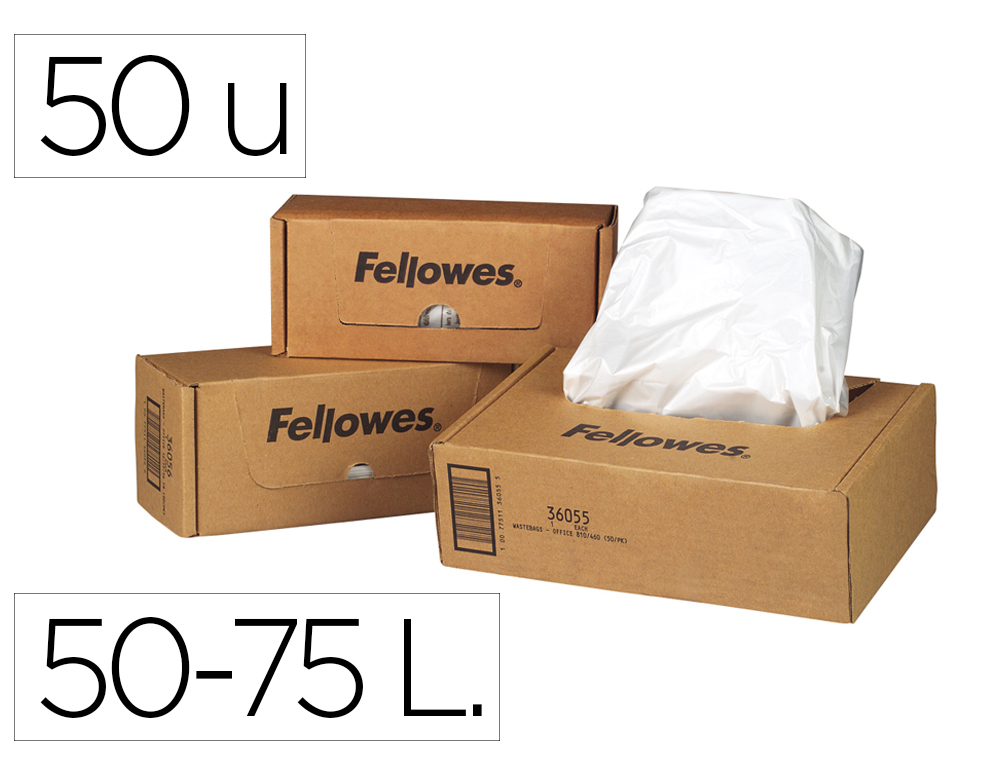 BOLSA RECUPERADORA FELLOWES PARA DESTRUIDORA DE DOCUMENTOS 75 L PACK 50 UNIDADES