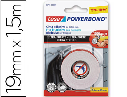 FITA ADESIVA TESA DUPLA FACE ULTRA STRONG EXTRA FORTE PARA INTERIOR E EXTERIOR 1,5M X19MM