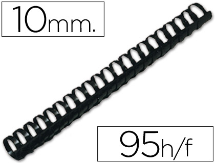 ESPIRAL Q-CONNECT REDONDA 10 MM PLASTICO PRETO CAPACIDADE 95 FOLHAS CAIXA DE 100 UNIDADES