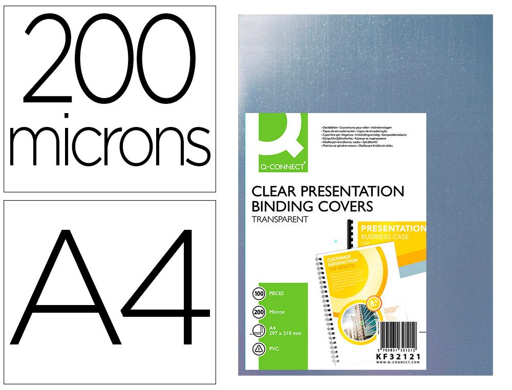 CAPA DE ENCADERNACAO Q-CONNECT PVC DIN A4 INCOLOR 200 MICRONS PACK DE 100 UNIDADES
