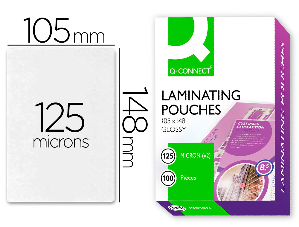BOLSA DE PLASTIFICAR Q-CONNECT 105 X 148 MM DIN A6 125 MICRONS CAIXA DE 100 UNIDADES