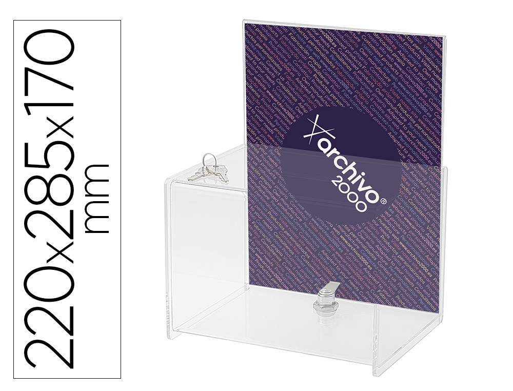 CAIXA DE SUGESTOES ARCHIVO 2000 COM CHAVE DE POLIESTIRENO TRANSPARENTE 175X220X160 MM
