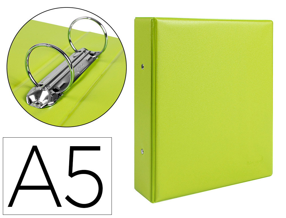 PASTA LIDERPAPEL CARTAO FORRADO PVC DIN A5 2 ANEIS 40 MM REDONDOS VERDE